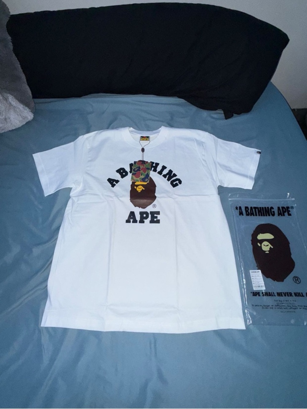 Brand New- Bape White T-Shirt with Multicolor Camouflage Ape Logo